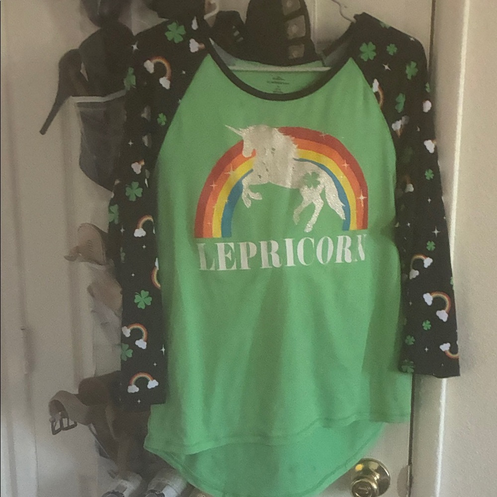 The Children's Place Green 'Lepricorn' Unicorn Rainbow Raglan Shirt